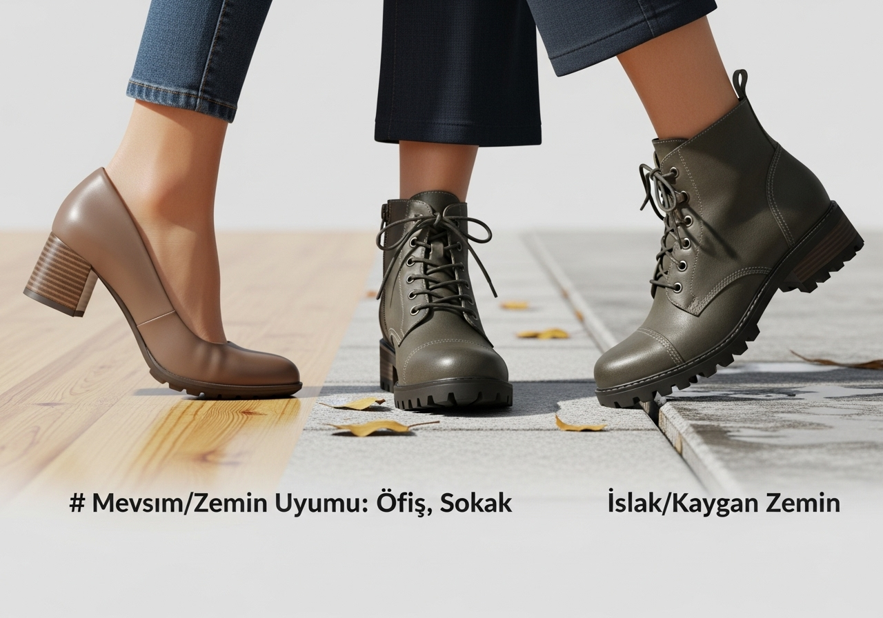 Topuklu ayakkabı Seçerken Ayak Sağlığını Korumak: 2025 Güncellemesi - Zarif Adımlar Mevsim/zemin uyumu: ofis, sokak, ıslak/kaygan zemin